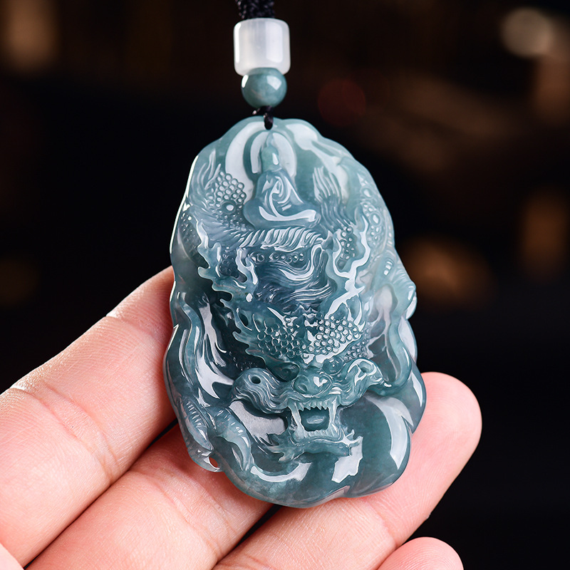 Vintage Fashion Jewelry - Natürliche burmesische Jadeit-Drachen-Anhänger-Halskette, Vintage-Designer-Mode, echter Jade-Luxus-Schmuck,