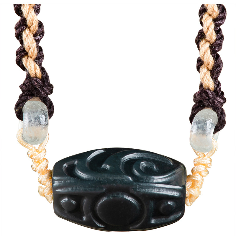 Vintage Fashion Jewelry - Halskette mit geschnitztem Perlenanhänger aus Hetian-Jade,
