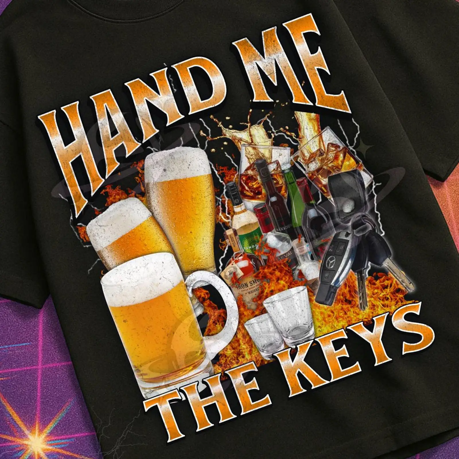 Vintage Fashion Gen Z - „Hand Me The Keys“ lustiges Alkohol-Bier-Meme-Bootleg-T-Shirt