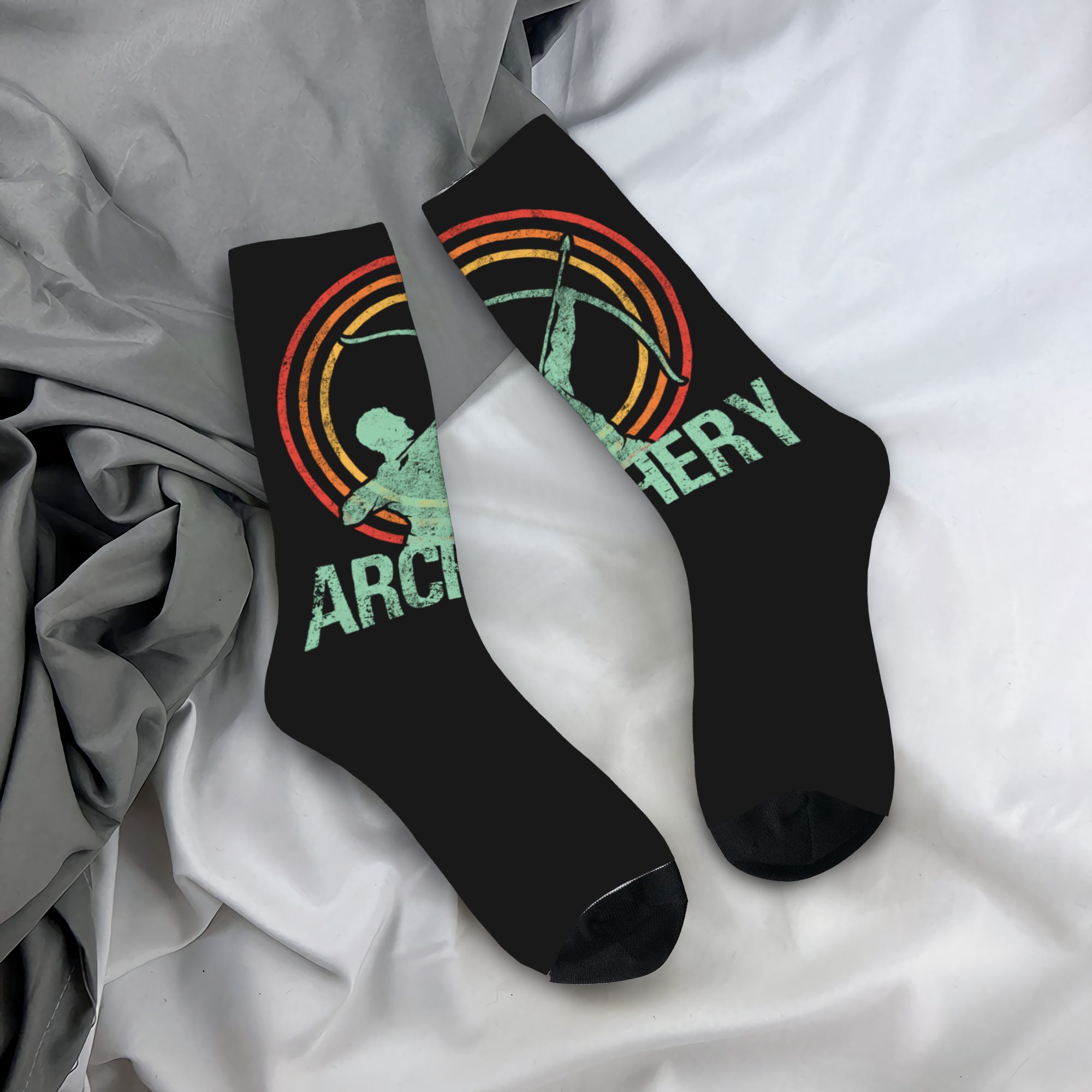 Vintage Fashion Dresses - Maßgeschneiderte Retro-Bogenschießen-Pfeil-Bogen-Herrensocken, Unisex-Mode-Vintage-Bogenschützen-Socken für Frühling, Sommer,