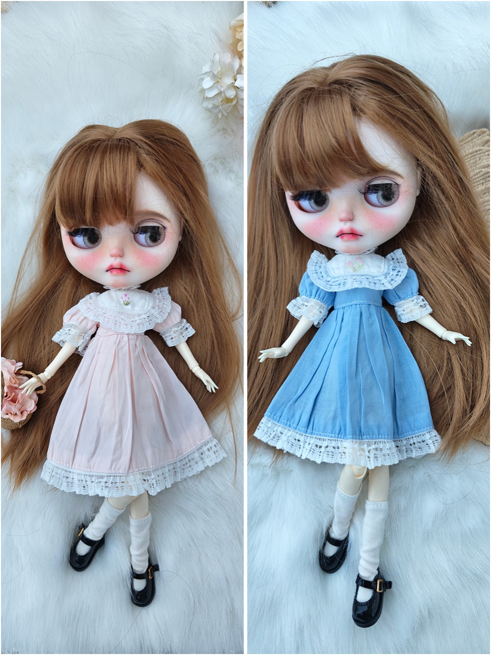 Vintage Fashion Dolls - Blythe Puppenkleidung Vintage Mehrfarbiges Kleid Handgefertigtes
