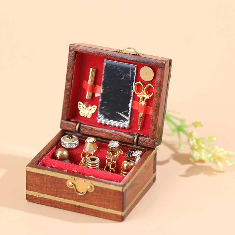 Vintage Fashion Dolls - 1:12 Puppenhaus Miniaturzubehör Mini Holz-Schmuckkästchen Modellspielzeug