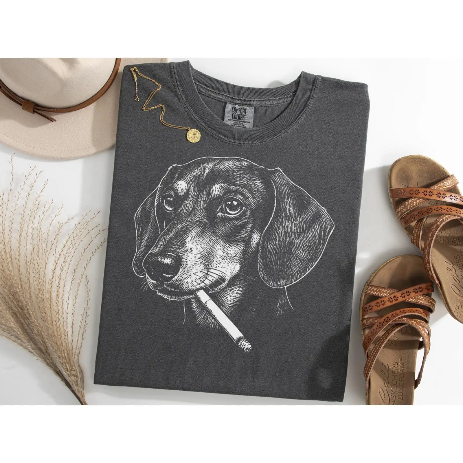 Vintage Fashion Gen Z - Dackel Smoking Meme T-Shirt Brainrot Doxie