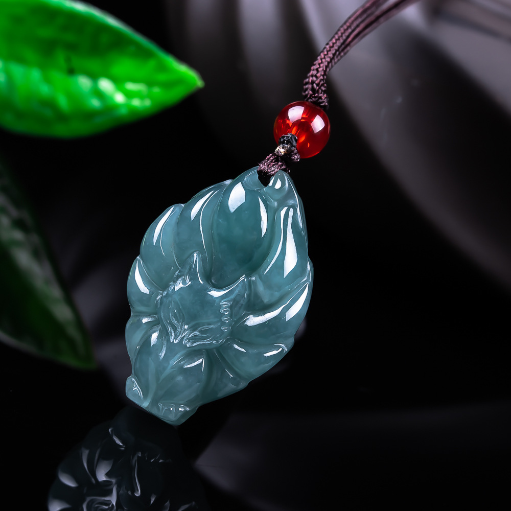 Vintage Fashion Jewelry - Natürliche burmesische Jadeit-Fuchs-Anhänger-Halskette, Vintage-Accessoires, Edelstein, echter