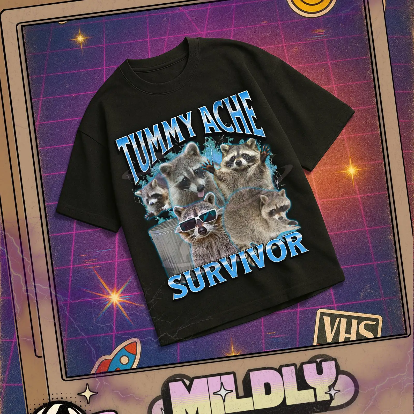 Vintage Fashion Gen Z - Tummy Ache Survivor Funny Raccoon Meme