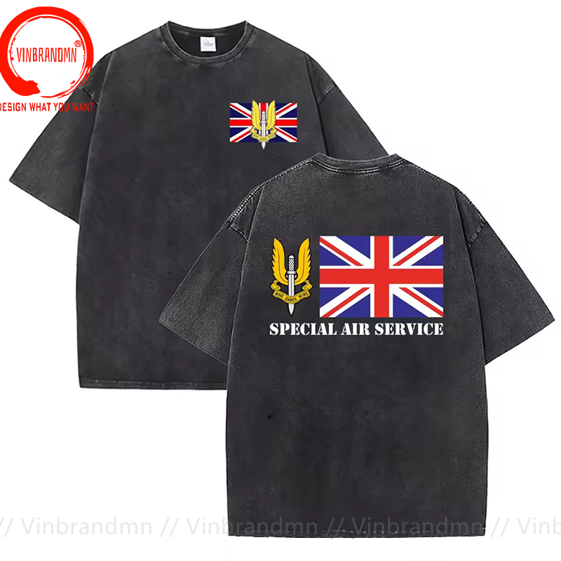 Vintage Fashion Uk - Vintage-T-Shirt aus gewaschener Baumwolle, britisches Militär-SAS-Spezialflugzeug,