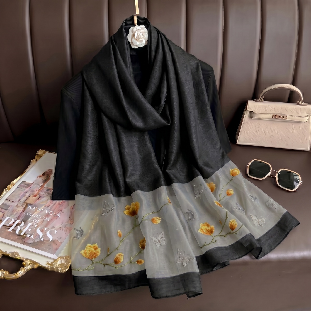 Vintage Fashion Hijab - Schal mit Blumendruck Hijab Bandana Seidenschals
