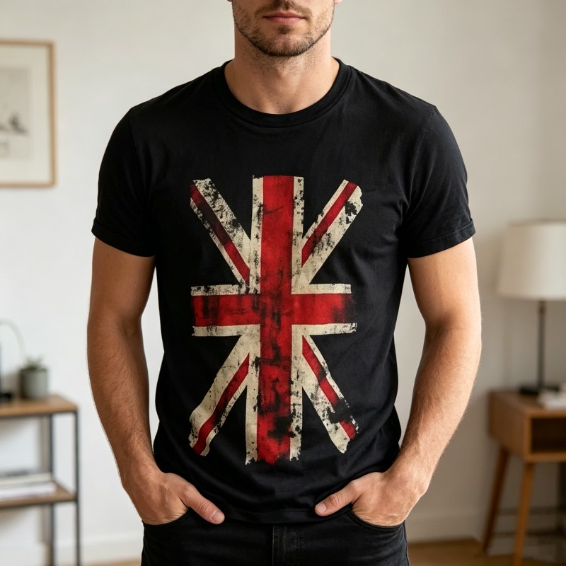 Union Jack Grafik-T-Shirt, Vin – Vintage Fashion Uk Bewertung und Preis