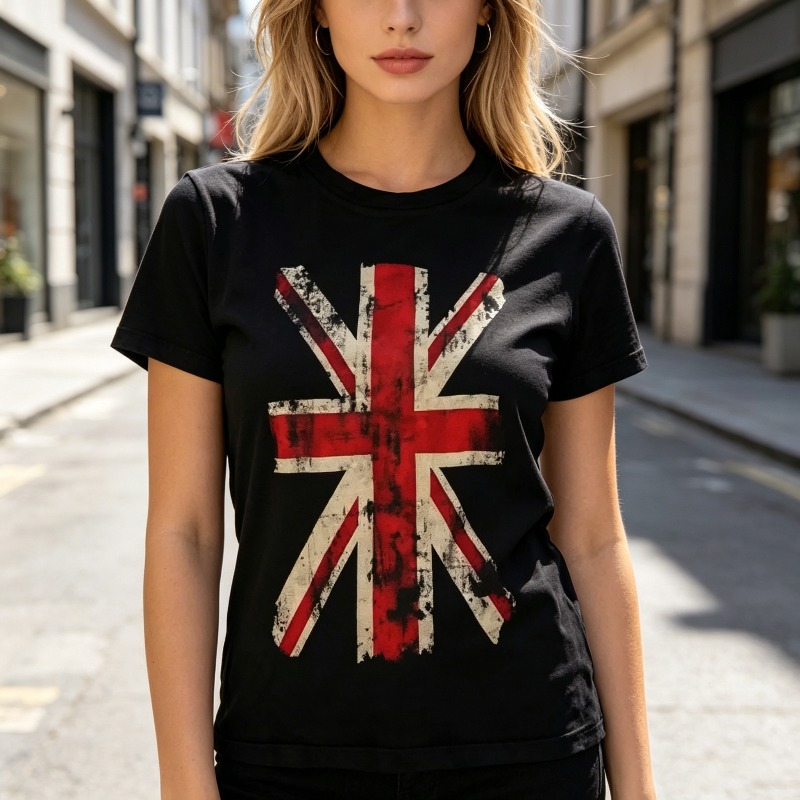 Union Jack Grafik-T-Shirt, Vin – Vintage Fashion Uk Bewertung und Preis