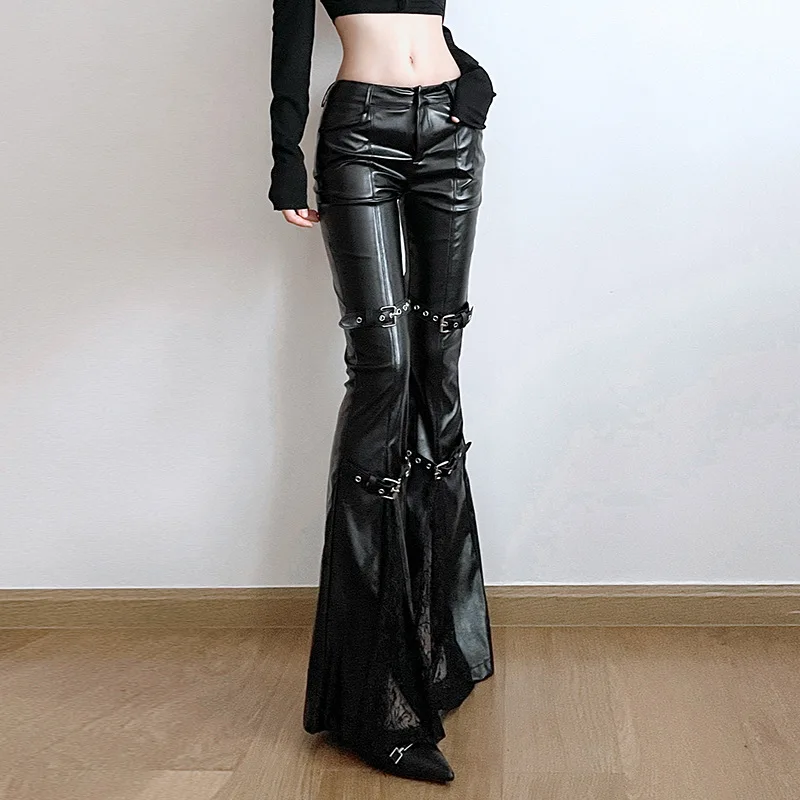Schlaghose aus PU-Leder für Da – Vintage Fashion Y2K Bewertung und Preis